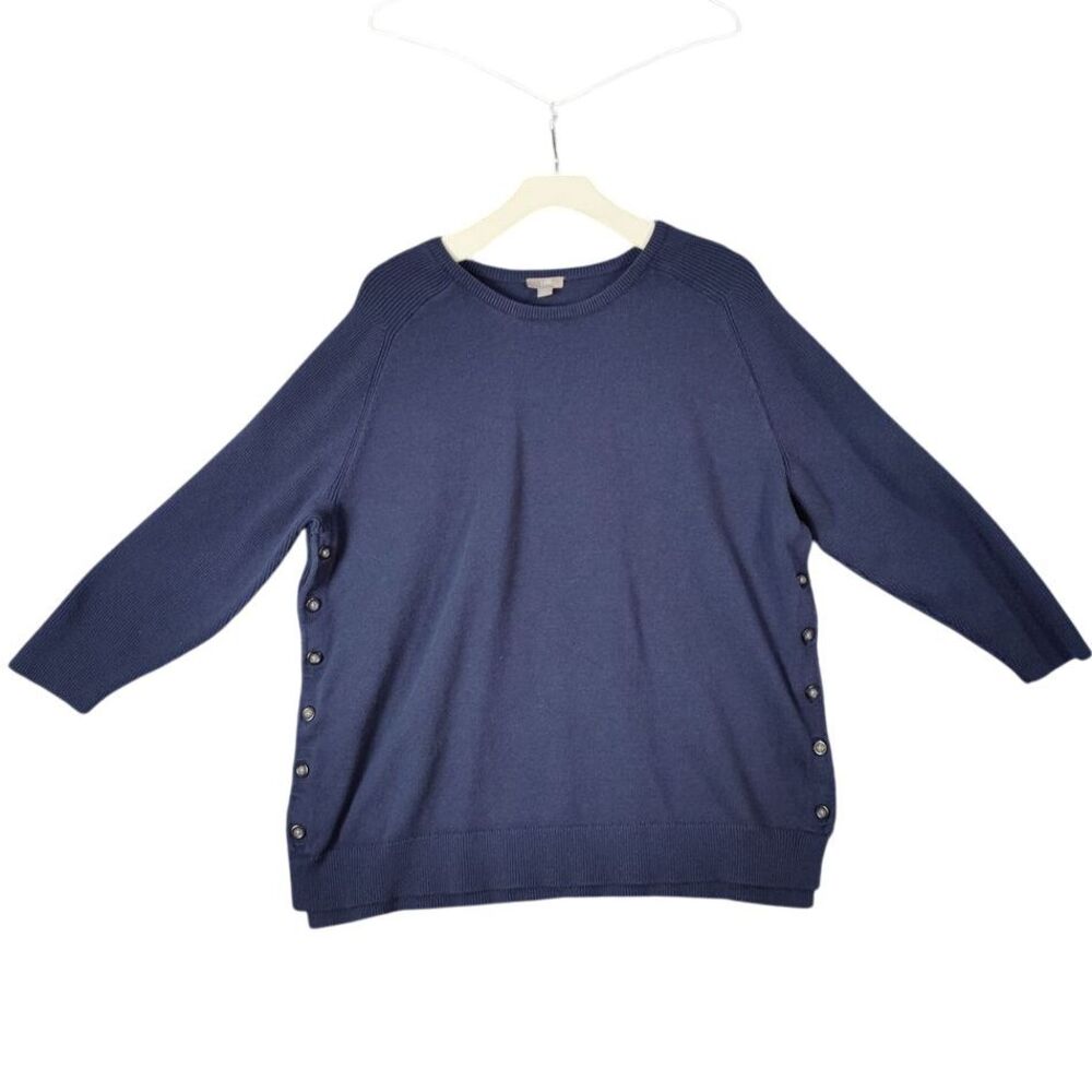 J.Jill Navy Blue Button Side Sweater Womens 2X Wool Blend Knit Pullover Buttons